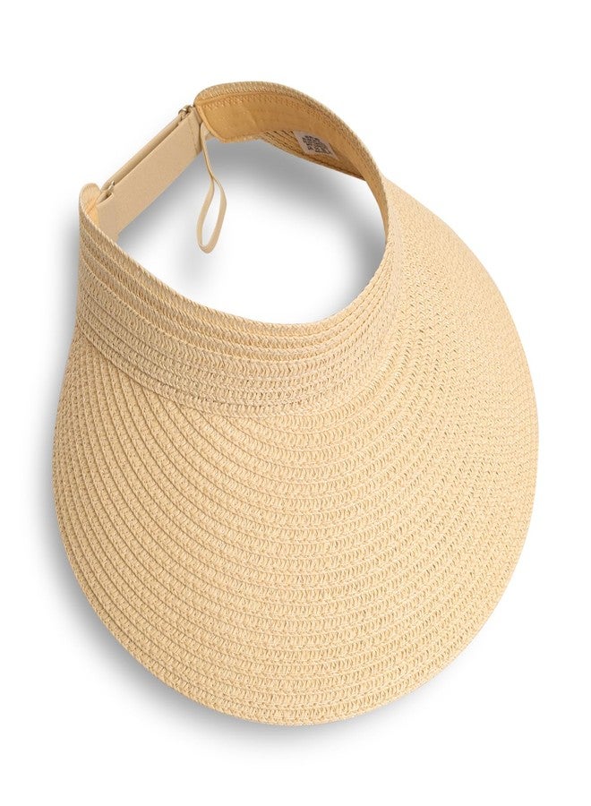Fumwase Sun Visors for Women Foldable Straw Visor Hat for Women Beach Hats Uv Protection Wide Brim Adjustable Straw Visors Roll Up Cooling Summer Cap for Travel Beige - Image 1